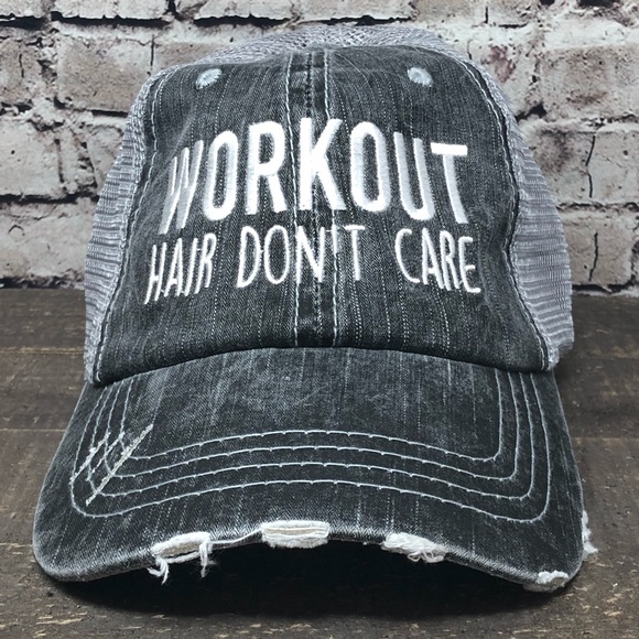 "Workout Hair Don’t Care" Embroidered Cap - Picture 1 of 7